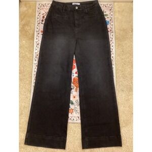 Genleck Womens Wide Leg Black Denim Jeans Size 10